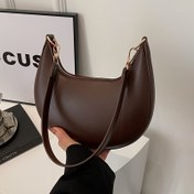 Resim Kadınlar için Lüks Hilal Ay Çantası - Şık Kahverengi Omuz Çantası Altın Tonlu Donanımlarla, Manyetik Kapatma, Polyester Astar, Günlük veya Resmi Durumlar İçin Mükemmel 