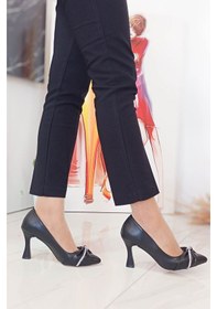 Resim GDT Ayakkabı Siyah Kadeh Yüksek Topuk Taş Desenli Kadın Stiletto Siyah 