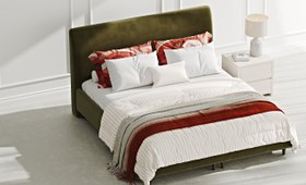 Resim Klem Slim Çift Kişilik Bazalı Karyola 180x200 - Kadife - Haki / Koyu 