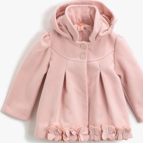 Resim Kız Bebek Kapüşonlu Düğmeli Çiçekli Gabardin Kumaş Kaban 