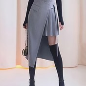 Resim Kadınlar İçin Şık Asimetrik Etek - %100 Polyester, Pürüzsüz Dokusu, Makinede Yıkanabilir, Her Mevsime Uygun Stil, Şık ve Sofistike Tasarım 