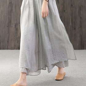 Resim Kadınların Zarif Bol Kesim Geniş Bacaklı Pantolonları, Elastik Bel Bandı ve Fonksiyonel Cebi ile - Katı Kahverengi, Akışkan Kesim, Bahar/Yaz/Sonbahar için Rahat, Kadınlar için Mükemmel Hediye, Günlük Giyim Pantolonları | Akışkan Geniş Bacaklı | Fonksiyonel Cep 