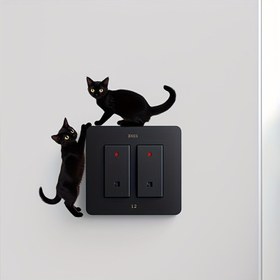 Resim 1 adet Klasik Siyah Kediler Switch Etiketi, Banyo, Yatak Odası, Oturma Odası Dekorasyonu için Çıkarılabilir Kendinden Yapışkan Duvar Dekalı - Kolay Temizlenebilir, Yeniden Kullanılabilir Ev Dekorasyonu Aksesuarı, Plastik Malzeme 