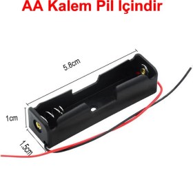Resim Alkatronik 1'li 1,5V Aa Kalem Pil Kutusu Yuvası 1X1,5V Kablolu Batarya Pil Tutucu 