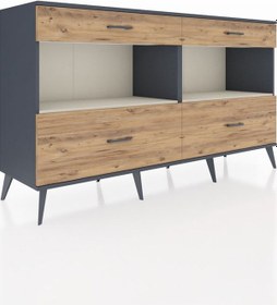 Resim Hyperion Konsol 2 Raflı 4 Çekmeceli 176x44x99 Antrasit-aytaşı/ça Antrasit-aytaşı/çam 
