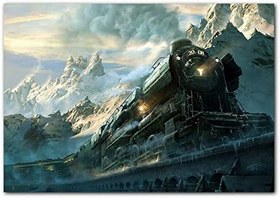 Resim Ahşap Tablo Karlı Dağlar Arasında Yol Alan Buharlı Tren 