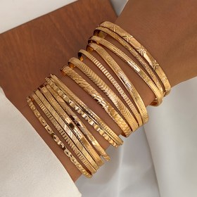 Resim 14 adet Zarif Orta Doğu Etkili Altın Ton Bileklik Seti Kadınlar İçin - Kalın Katmanlı Bileklikler İncelikli Tasarımlarla, Günlük Giyim ve Partiler İçin Mükemmel, Günlük Aksesuar | İncelikli Bileklik Tasarımı | Dayanıklı Alaşım 