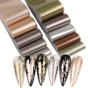 Resim Yıldızlı Gökyüzü Kağıdı Paketli - Mat Metallik Şampanya Ayna Tırnak Çıkartmaları, 10 Yaprak/Set Transfer Manikür Süslemeleri 