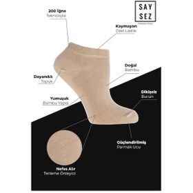 Resim Saysez Bambu Kadın Patik Düz Siyah-beyaz-bej Çorap Dikişsiz Premium Kutulu 6'lı Paket Renkli 