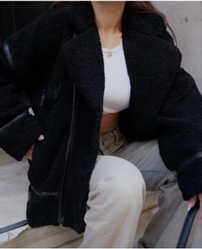 Resim Cıt Cıt Detaylı Peluş Mont Ceket - Siyah Siyah 