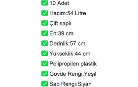 Resim Akdenizpos Tekerlekli Plastik Market Alışveriş El Sepeti 54 Litre Yeşil 10 Adet 