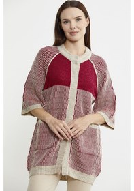 Resim Kısa Kol Çıt Çıtlı Uzun Yünlü Triko Hırka - Kırmızı 001 