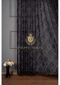 Resim Damask Desen Siyah Örme Tül Perde 1012 