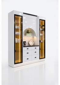 Resim Lüks High Gloss Mutfak Dolabı & Kahve Köşesi - %100 Mdf Gövde, Led Aydınlatmalı, 6 Çekmeceli 190x230 Parlak Beyaz 