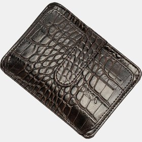 Resim Kahve Kroko Baskılı Unisex Deri Kartlık 