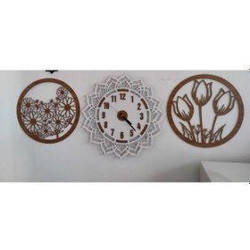 Resim Duvar Saati 3 Lü Set Çiçek Bahçesi Beyaz - Kahverengi 