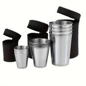 Resim 5'li Set 304 Paslanmaz Çelik Taşınabilir Kırilmaz Yığınlanabilir Metal Bardaklar Siyah Kılıf ile 