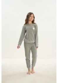 Resim Kız Çocuk Garson Uzun Kol Polar Gri Melanj Pijama Takım C0t5n7o8 001 