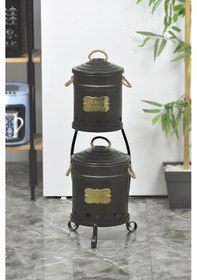 Resim Metal Standlı 2 Katlı Patates Soğan Saklama Kova Siyah 