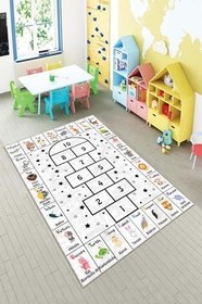 Resim Pelangi Beyaz Seksek Desenli Eğitici Yıkanabilir Kaymaz Taban Leke Tutmazbebek Ve Çocuk Odası Halısı, Beyaz 80 x 150 