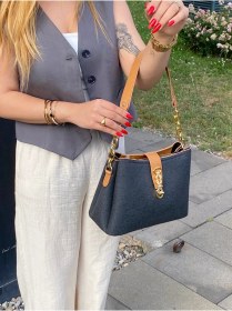 Resim Kadın Şık Klipsli Örgü Detaylı El Ve Omuz Çantası Günlük Kullanım Camel - Siyah 
