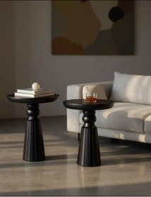 Resim ASELYA HOME Doğal Ahşap 2’li Set Siyah Renk Mantar Yan Sehpa Modern Fiskos Zigon Çiçeklik 