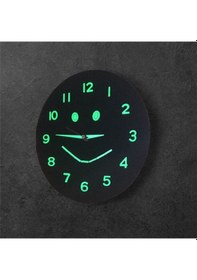 Resim Fosforlu Gülenyüz Kabartma Rakam Ahşap Camsız Çocuk Odası Duvar Saati Çap 29 Cm Siyah 