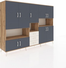 Resim Hyperion Dolap 13 Raflı 3 Çekmeceli 9 Kapaklı 220x44x163 Çam-antr Çam-antrasit/aytaşı 