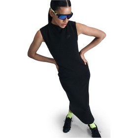 Resim Nike Womens Tech Fleece Maxi Tank Dree Balıkçı Yaka Fermuar Yırtmaçlı Kadın Elbise Siyah 
