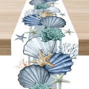 Resim Kıyı Polyester Runner, 33.02x182.88 cm, Nautical Starfish Coral Shell Tasarımı, Dokuma Dikdörtgen Yemek Dekoru, Rustik Çiftlik Evi, İç Mekan & Dış Mekan Yaz Partisi, Plaj Okyanus Teması 