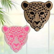 Resim Büyük Boy Leopar Başlığı Payet Nakış Yaması, Kolay Demirleme Uygulaması, Çanta ve Giysi Süsleme DIY için Uygun, Pembe ve Altın Renklerde Mevcut 