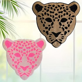 Resim Büyük Boy Leopar Başlığı Payet Nakış Yaması, Kolay Demirleme Uygulaması, Çanta ve Giysi Süsleme DIY için Uygun, Pembe ve Altın Renklerde Mevcut 