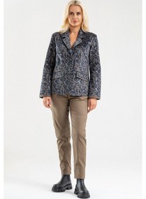 Resim Bold & Young Kadın Baskılı Kadife Blazer Ceket Likralı Pamuklu Kumaş, Astarlı, Çift Cepli Haki 