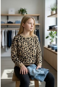 Resim Minimoda Kids Kız Çocuk Leopar Desenli Kazak 