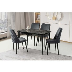 Resim Mobilgen Siyah Mermer 4 Adet Talia Sandalye 120+30 70 Silva Açılabilir Masa Takımı Siyah Mermer 
