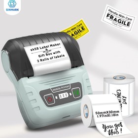 Resim SINMARK SK58 Mini Termal Etiket Makinesi - Taşınabilir Termal Etiket Yazıcısı, Barkodlar, Giyim, Mücevher, Perakende, Posta, Hediyeler, Festivaller için Uygun, 2 Rulo Yazıcı Kartuşu ile, Pratik Taşınabilir Etiket Yazıcısı, Okul Gereçleri 