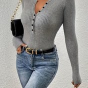 Resim Ön düğmeli kabartmalı kazak, şık uzun kollu dar kesim hırka, sonbahar ve kış mevsimi için uygun, Kadın giyim 