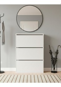 Resim Düşer Kapak Ayakkabılık Kayar Raflı Ayakkabılık 3 Bölmeli Beyaz 