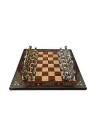 Resim Gifthome Premium Battal Boy Metal İşlemeli Klasik Satranç Takımı Ve El Yapımı Düz Masif Ahşap Satranç Tahtası 