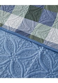 Resim Ornate Check Çift Taraflı Kadife Çift Kişilik Yatak Örtüsü Takımı Koyu Mavi Koyu Mavi 