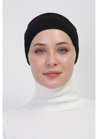 Resim Pratik Dikişsiz Bağlamalı Kaymayan Tesettür Bone Siyah 
