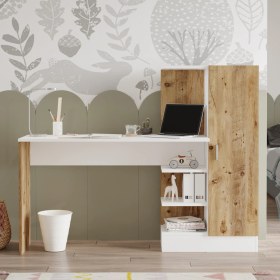 Resim L'occi Concept Luke 153 cm Kitaplıklı Kapaklı Çalışma Masası Raflı Laptop Masası Çam Beyaz LK2-AW 