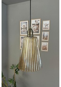 Resim Zefira Cam Bal Rengi Tekli Avize Lale Başlık Retro Sarkıt Lamba Salon Aydınlatma Bal 