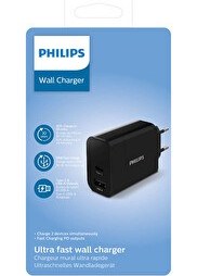Resim Philips DLP2621/12 1 USB-A & 1 USB-C 30W Şarj Adaptörü Siyah 