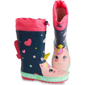 Resim Denokids Kalpli Unicorn Kız Çocuk Lacivert Pembe Yağmur Botu Lacivert - Pembe 