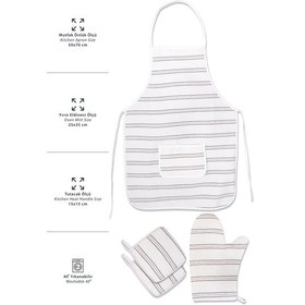 Resim Morlay İnce Çizgili Mutfak Önlüğü Fırın Eldiveni ve Tutacak Takımı Mutfak Çeyiz Seti 4'lü Beyaz - Gri 
