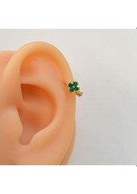 Resim Yeşil Renk Çiçek Halka Piercing Helix Kıkırdak Forward Helix Pier Renkli 