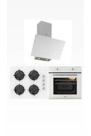 Resim Esty Silverline Karma Beyaz Cam Ankastre Set (SLV 3481 Flam - ACO5335W01 - AEF6601W04) 