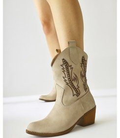 Resim Fiza Bej Sivri Burunlu Nakışlı Zımba Detaylı Western Bot 001 