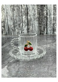 Resim 6 Lı 12 Parça Boncuklu Cam Kirazlı Kahve Fincan Takımı Seti 90ml 